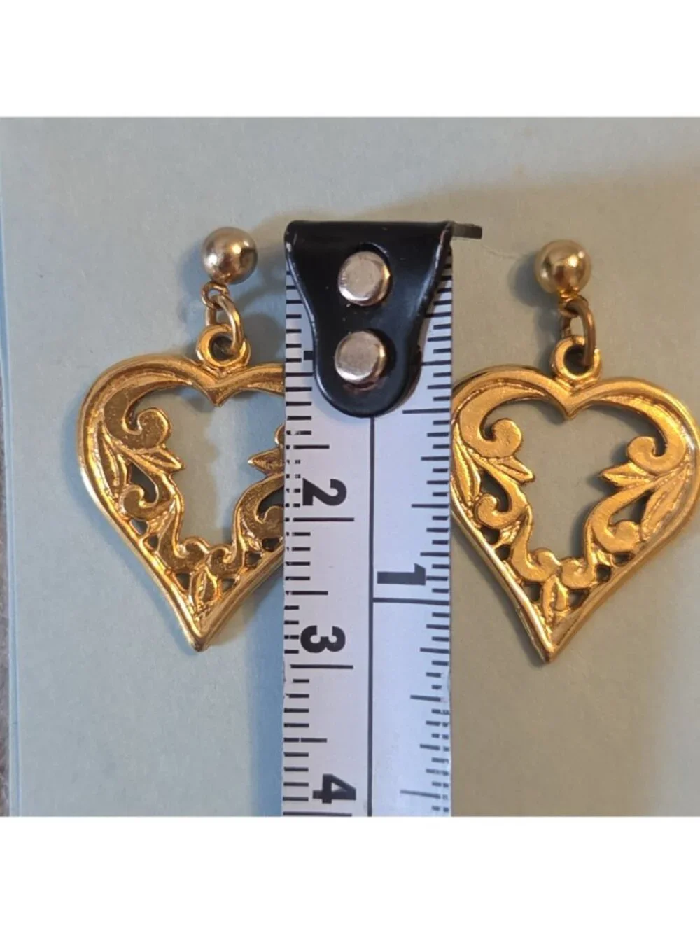 Heart Shaped Dangle Pierced Earrings Gold-Tone Scrollwork Costume Jewelry